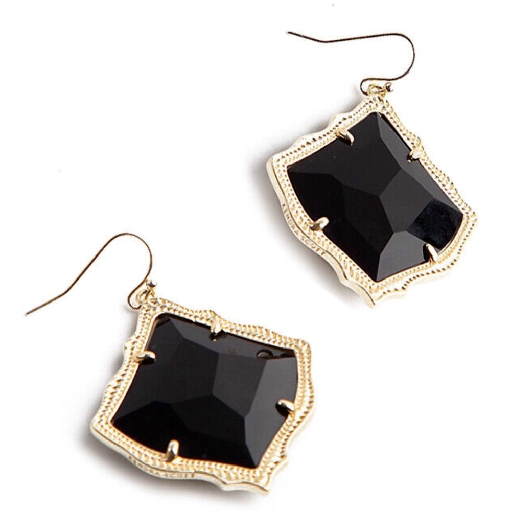 NEW Kendra Scott KIRSTEN Black Glass Drop Earrings Gold Frames w/Dust Bag